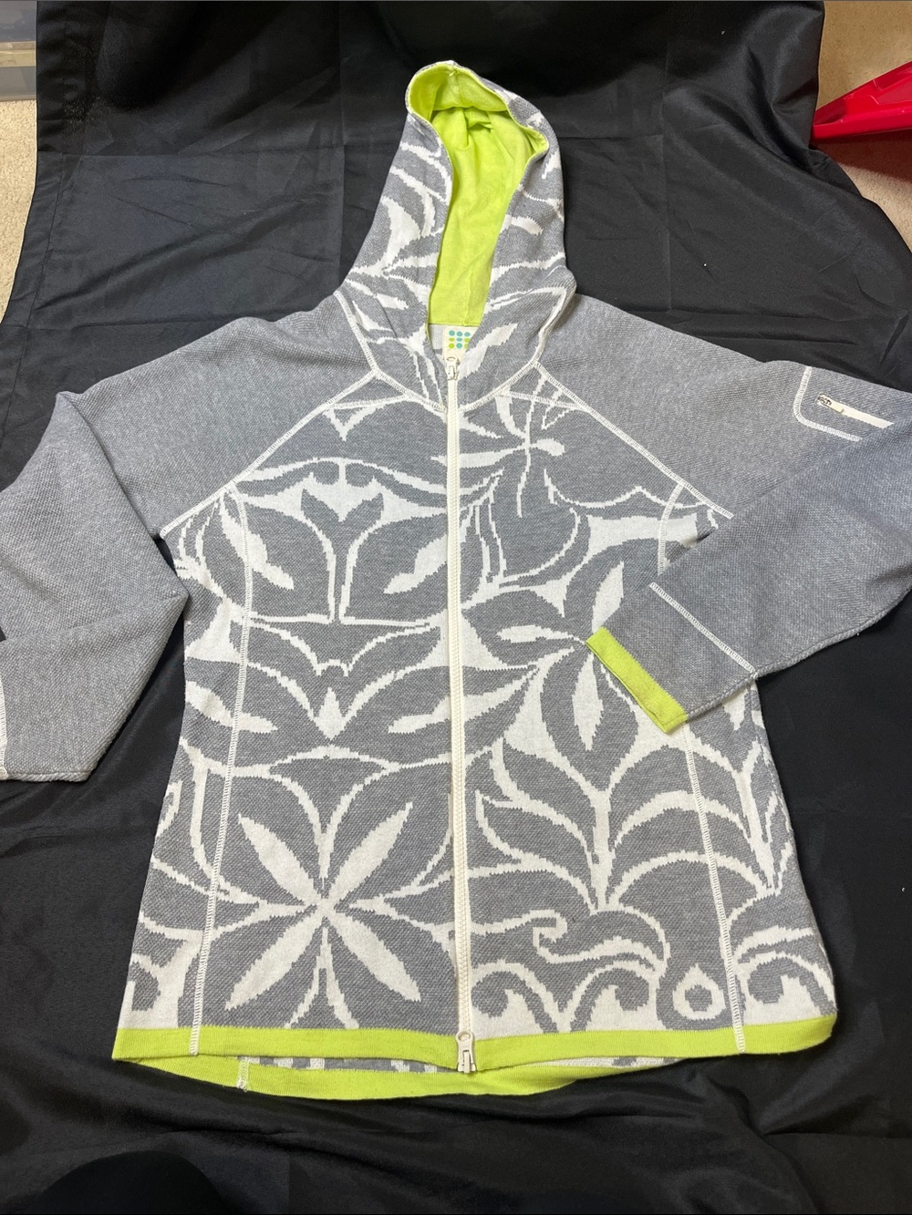 Title Nine Gray & yellow Hooded Zip Jacket sweater large